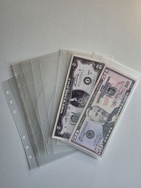 A6 Clear Plastic 6-Hole Currency Sleeves - Transparent Set Of 5